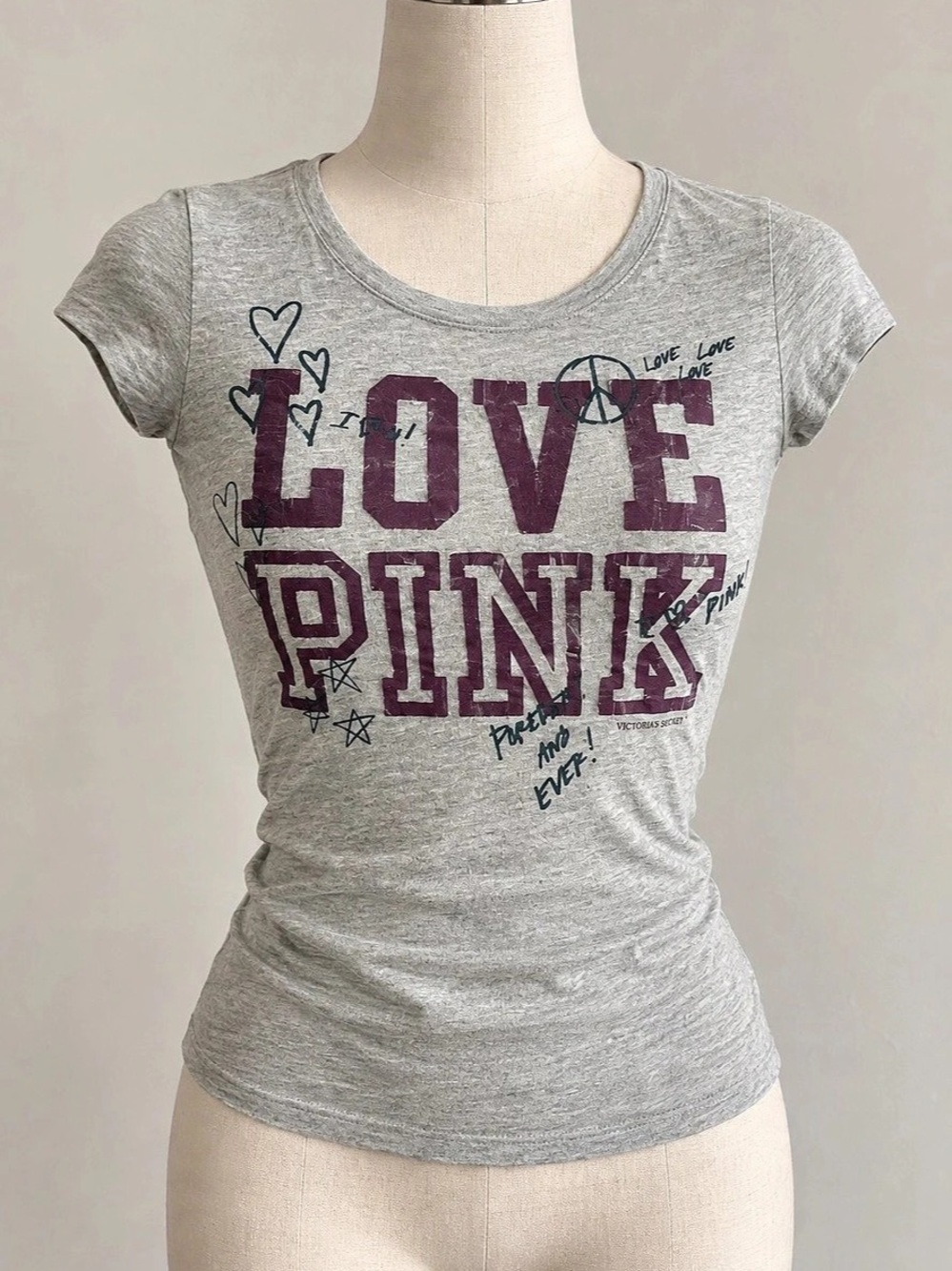 Vintage Victoria's Secret PINK Graphic Love Pink Tee Gray Size Medium